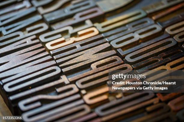 Wood type waits to be used at Spindletop Design and Workhorse Printmakers, Wednesday, Aug. 28 in Houston. Jennifer Blanco, John Earles and Joe Ross,...