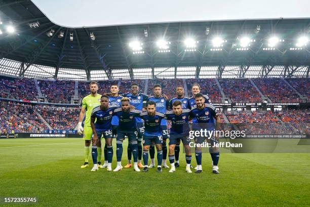 Cincinnati players pose for a photo prior to a Leagues Cup match against Sporting Kansas City at TQL Stadium on July 23, 2023 in Cincinnati, Ohio.