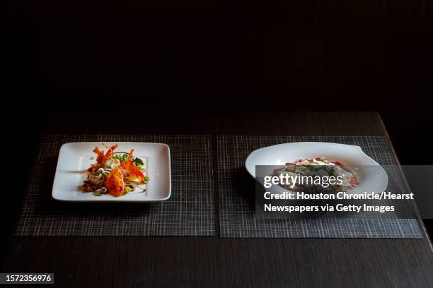 Steak Tartare with axis venison, lemon, worcestershire, quail egg, shallot, caperberry and brioche toast, left, and Carpaccio with lamb heart, lemon...