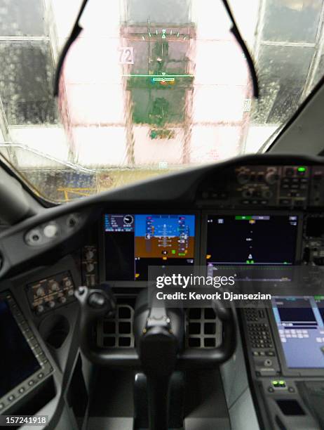 Heads Up Display appears on the windshield of the United Airlines new Boeing 787 Dreamliner at Los Angeles International Airport on November 30, 2012...