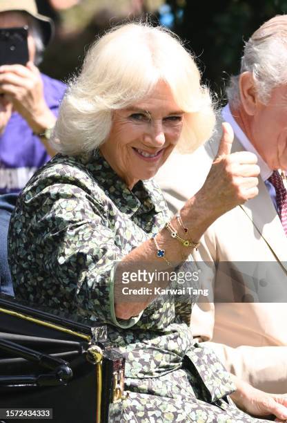 Queen Camilla during her visit to Sandringham Flower Show at Sandringham House on July 26, 2023 in King's Lynn, England.