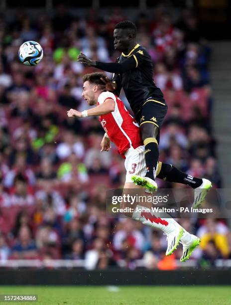 Arsenal's Kieran Tierney and AS Monaco's Krepin Diatta battle for the ball during the pre-season friendly match at the Emirates Stadium, London....