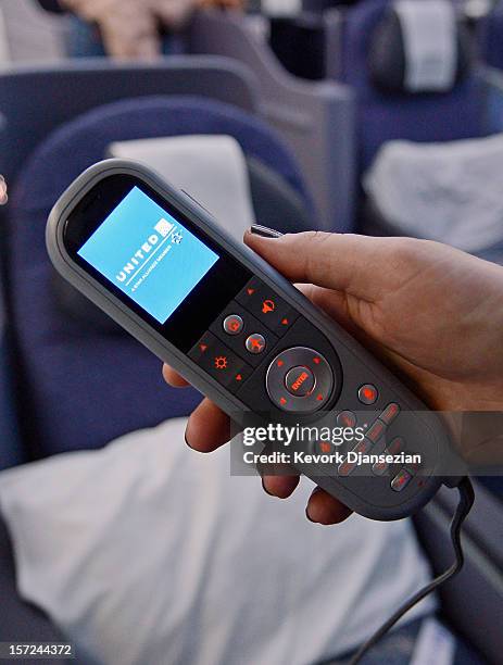 Joystick for the personal entertainment systems is shown on the United Airlines Boeing 787 Dreamliner at Los Angeles International Airport on...