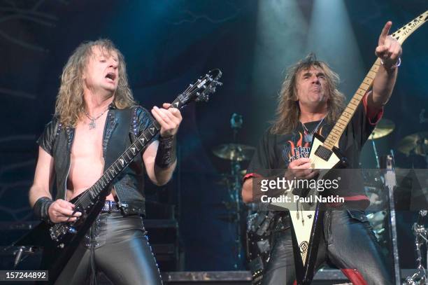 British heavy metal group Judas Priest perform onstage at Alpine Valley, East Troy, Wisconsin, August 14, 2004. Pictured are guitarists KK Downing...
