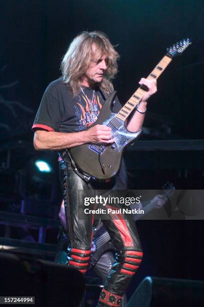 British heavy metal group Judas Priest perform onstage at Alpine Valley, East Troy, Wisconsin, August 14, 2004. Pictured is guitarist Glenn Tipton;...