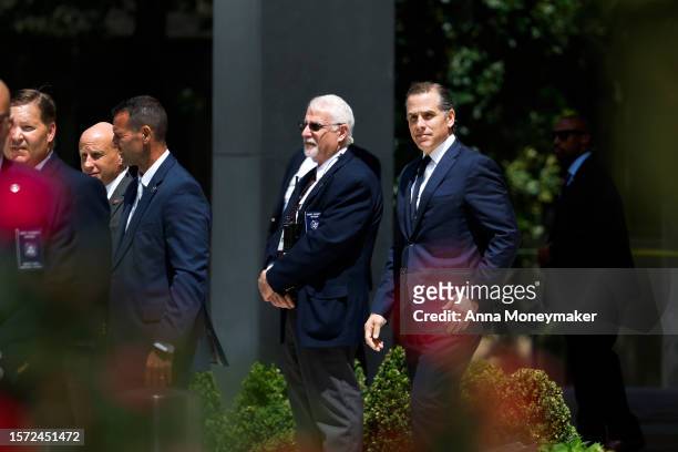 Hunter Biden, son of U.S. President Joe Biden, departs the J. Caleb Boggs Federal Building on July 26, 2023 in Wilmington, Delaware. Biden pleaded...