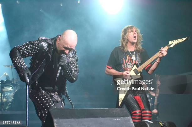 British heavy metal group Judas Priest perform onstage at Alpine Valley, East Troy, Wisconsin, August 14, 2004. Pictured are singer Rob Halford and...