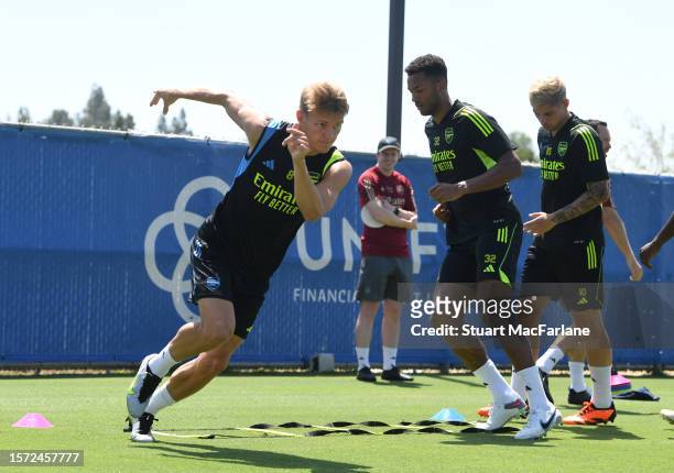 Martin Odegaard of Arsenal during a training session at the LA Rams Training Facility on July 25, 2023 in Thousands Oaks, California.