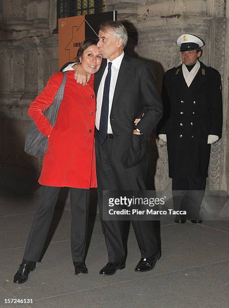 Cinzia Sasso and Mayor of Milan Giuliano Pisapia attend the exhibition opening of Antonio Canova's "Amore e Psiche" and Francois Gerard's "Psyche at...