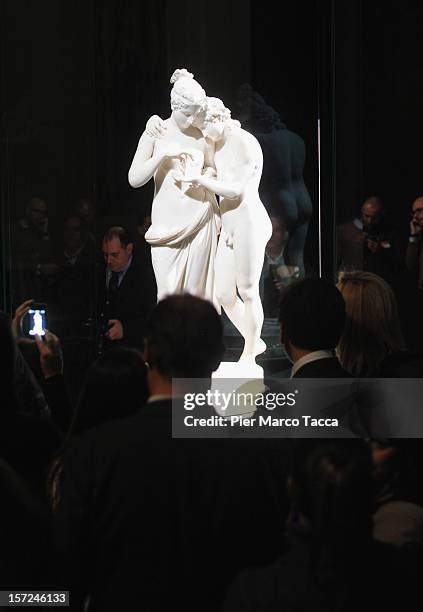 Some people during the exhibition opening of Antonio Canova's "Amore e Psiche" and Francois Gerard's "Psyche at l'Amour" at the Palazzo Marino on...