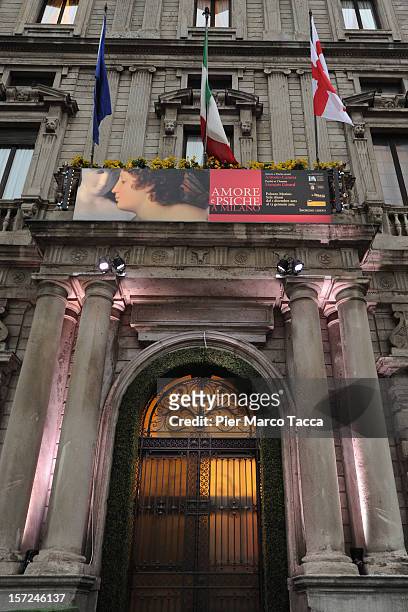 An external view of Palazzo Marino at the exhibition opening of Antonio Canova's "Amore e Psiche" and Francois Gerard's "Psyche at l'Amour" at the...