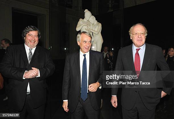 Director of the department of painting of the Louvre museum Vincent Pomarede,Mayor of Milan Giuliano Pisapia and CEO of ENI Paolo Scaroni attend the...
