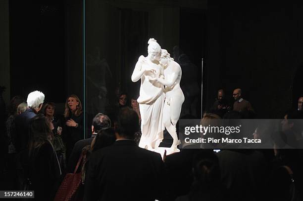 Some people during the exhibition opening of Antonio Canova's "Amore e Psiche" and Francois Gerard's "Psyche at l'Amour" at the Palazzo Marino on...