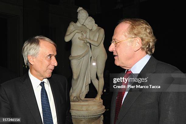 Mayor of Milan Giuliano Pisapia and CEO of ENI Paolo Scaroni attend the exhibition opening of Antonio Canova's "Amore e Psiche" and Francois Gerard's...