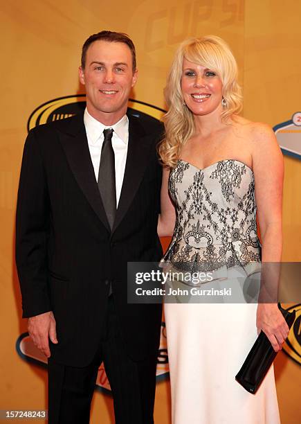 Driver Kevin Harvick and his wife DeLana arrive on the red carpet for the NASCAR Sprint Cup Series Champion's Awards at the Wynn Las Vegas on...