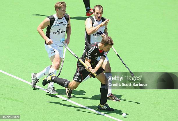 Oliver Korn of Germany scores a goal during the match between Germany and New Zealand on day one of the Champions Trophy on December 1, 2012 in...