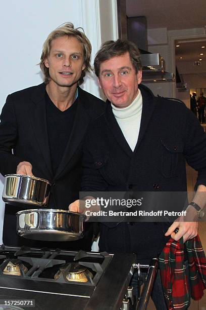 Arnaud Lemaire and Prince-Charles Henri de Lobkowicz attend a traditional craftsman food tasting at La Cornue boutique on November 30, 2012 in Paris,...