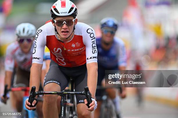 Eddy Finé of France and Team Cofidis crosses the finish line during the 44th Ethias-Tour de Wallonie 2023, Stage 5 a 215km stage from Banneux to...