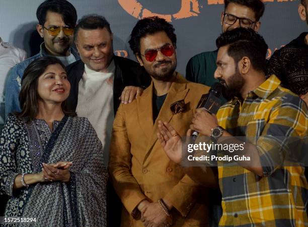 Alka Yagnik, Aditya Narayan, Anil Sharma, Gaurav Chopra and Mithoon attend the trailer launch of film 'Gadar 2' on July 26, 2023 in Mumbai, India