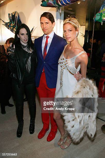Madame Mayhem, Di Mondo and Alexa Winner attend Kevin McHugh Pucci-Inspired Sculpture Collection Launch at The Out NYC on November 30, 2012 in New...