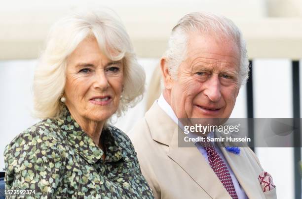 King Charles III and Queen Camilla visit Sandringham Flower Show at Sandringham House on July 26, 2023 in King's Lynn, England.