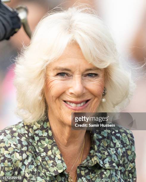 Queen Camilla visits Sandringham Flower Show at Sandringham House on July 26, 2023 in King's Lynn, England.