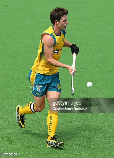 Fergus Kavanagh of Australia controls the ball during the match between Australia and Belgium on day one of the Champions Trophy on December 1, 2012...