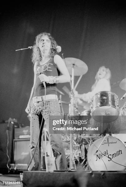 American rock singer Alice Cooper on stage at the Empire Pool, Wembley, London, 30th June 1972.