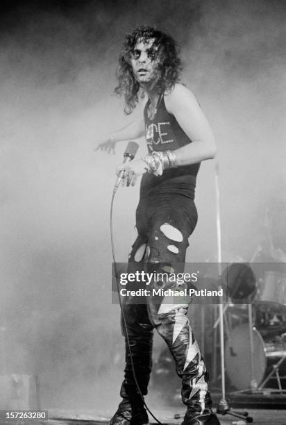 American rock singer Alice Cooper on stage at the Empire Pool, Wembley, London, 30th June 1972.