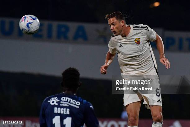 Nemanja Matic of AS Roma during the pre-season friendly match between AS Roma and SC Braga at Estadio Municipal de Albufeira on July 26, 2023 in...
