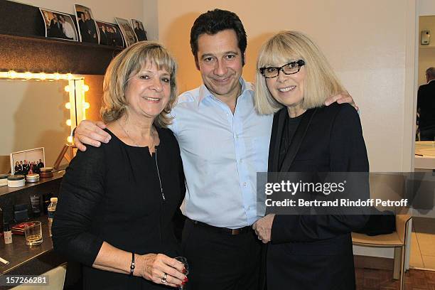 French impersonator Laurent Gerra , poses with his mother Nicole and actress Mireille Darc, in Gerra's dressing room following his One Man Show at...