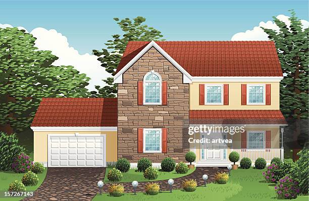 house - brick chimney stock illustrations