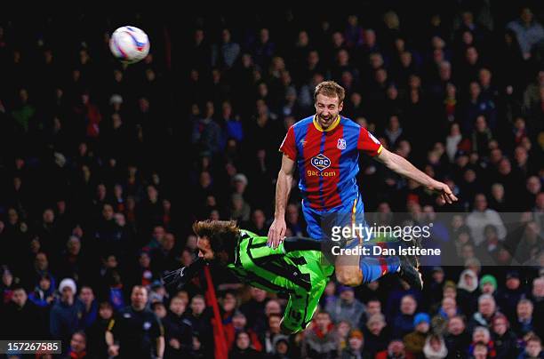 Glenn Murray of Crystal Palace in action against Inigo Calderon of Brighton during the npower Championship match between Crystal Palace and Brighton...
