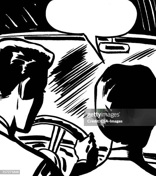 man and woman driving with speech balloon - front passenger seat stock illustrations