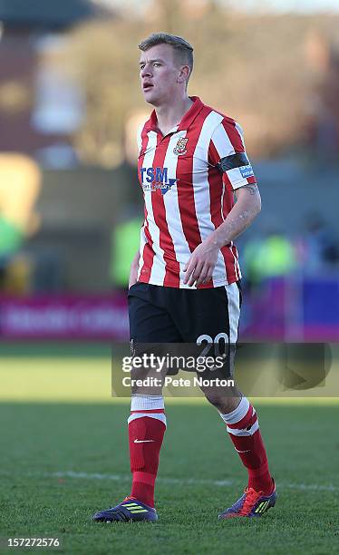 Tom Miller of Lincoln City in action during the FA Cup with Budweiser Second Round match at Sincil Bank Stadium on December 1, 2012 in Lincoln,...