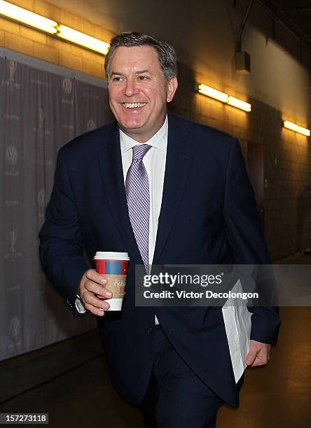 Tim Leiweke, president and CEO of AEG, arrives before the Los Angeles Galaxy take on the Houston Dynamo in the 2012 MLS Cup at The Home Depot Center...