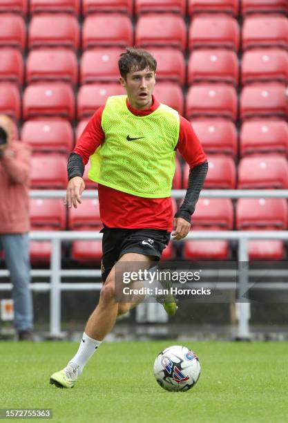 Trai Hume during an open training session at Stadium of Light on July 25, 2023 in Sunderland, England.