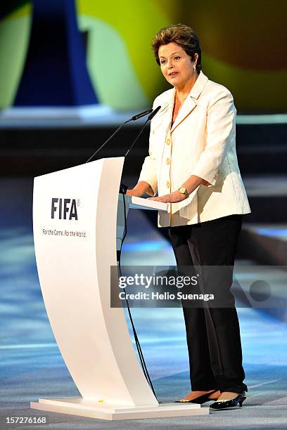 Dilma Rousseff President of Brazil during the Draw for the FIFA Confederations Cup at Anhembi Convention Center on December 01, 2012 in São Paulo,...