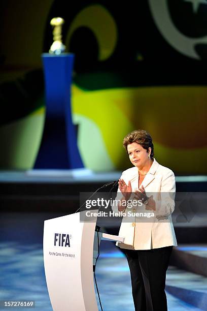 Dilma Rousseff President of Brazil during the Draw for the FIFA Confederations Cup at Anhembi Convention Center on December 01, 2012 in São Paulo,...