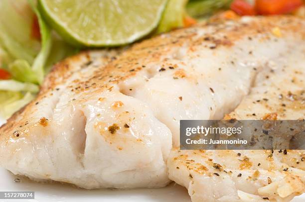 fillet of fish and salad - seared stockfoto's en -beelden