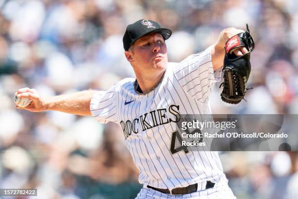 Chase Anderson of the Colorado Rockies delivers a pitch during the second inning of a game against the New York Yankees at Coors Field on July 16,...