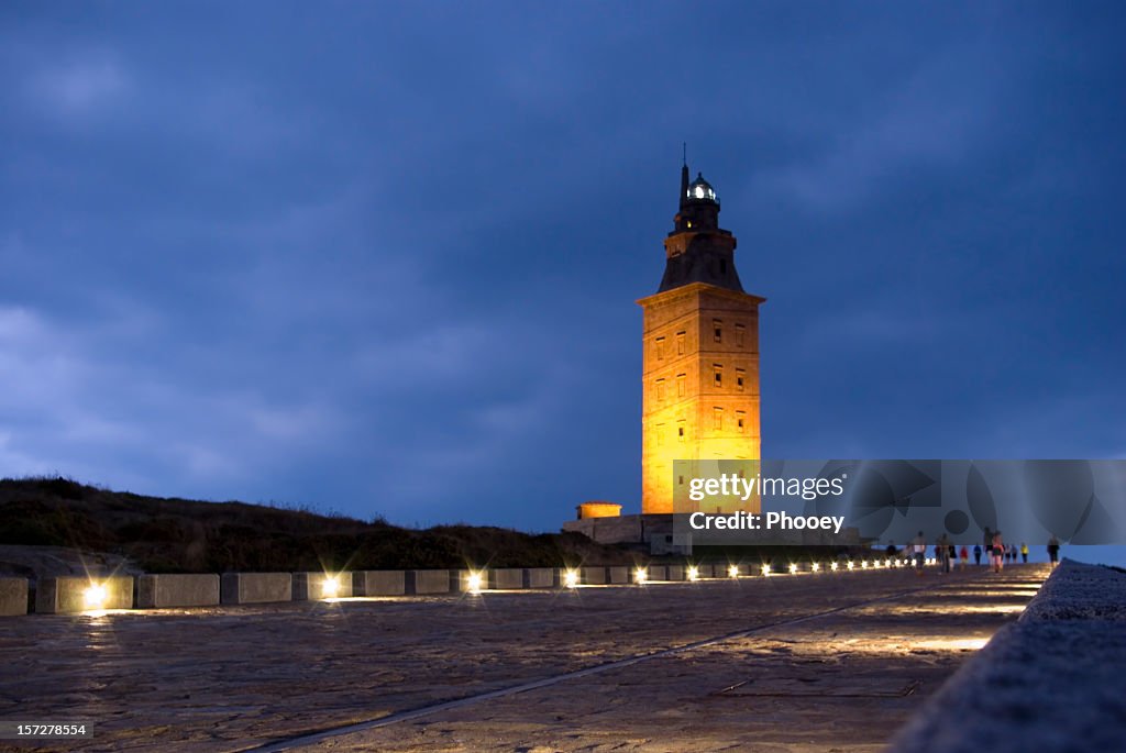 Landscape of Hercules Tower illuminated at dusk