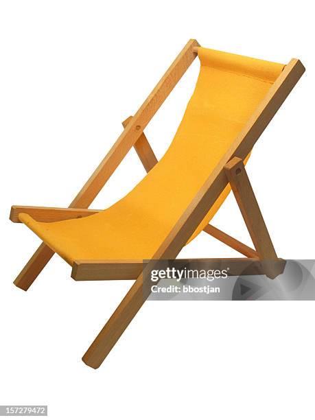 yellow beach chair isolated on white - deck chair 個照片及圖片檔