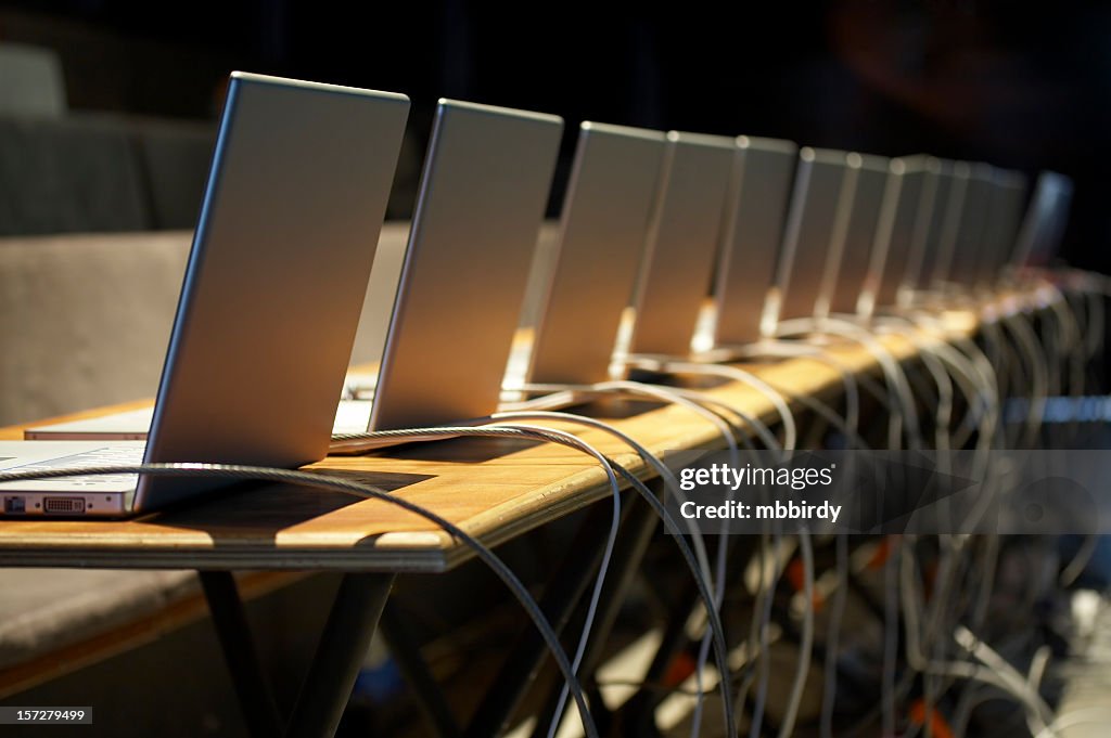 Business conference with laptops