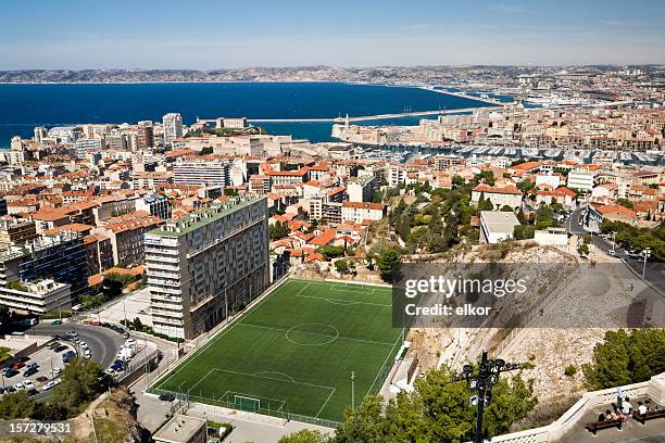 soccer field in marseille - marseille port stock pictures, royalty-free photos & images