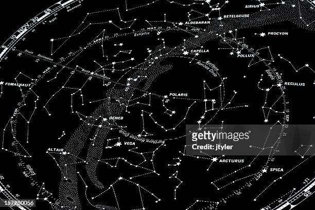 star-karte der nordhalbkugel - constellations stock-fotos und bilder