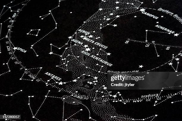 star map of the southern hemisphere - constellation map stockfoto's en -beelden