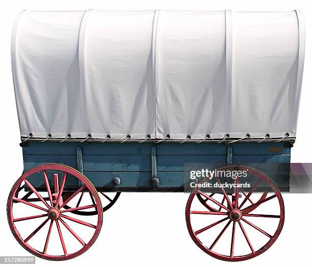 covered wagon - horsedrawn stockfoto's en -beelden