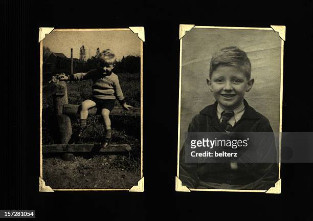 young boy album page - photo corner stock pictures, royalty-free photos & images