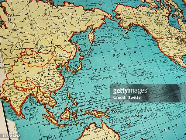 mapa de asia 1942 - océano pacífico fotografías e imágenes de stock